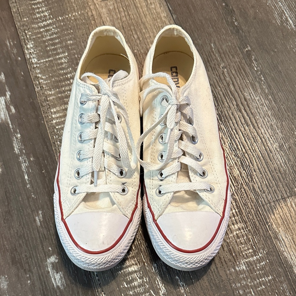 Converse White Low-Top Canvas Sneakers with Red Trim